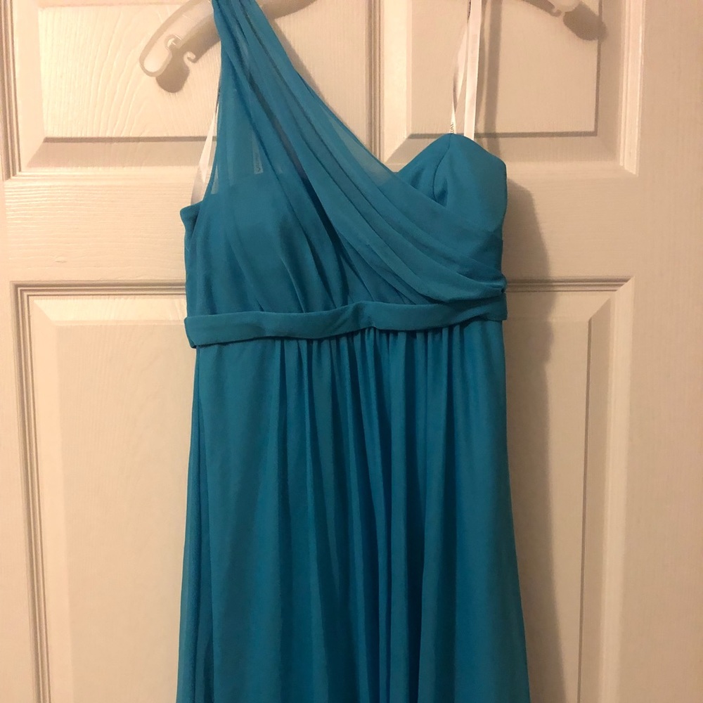 One strap blue dress